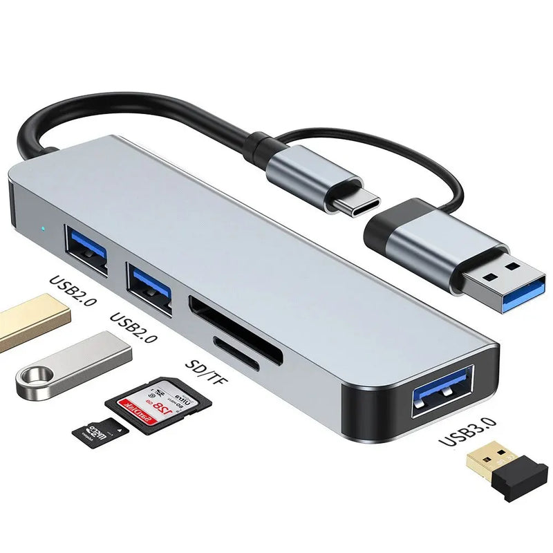 Hub USB multifuncional 8 em 2 com leitor de cartão divisor