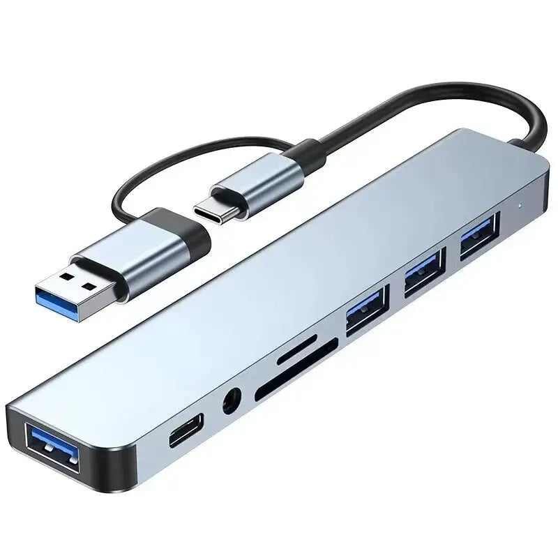 Hub USB multifuncional 8 em 2 com leitor de cartão divisor