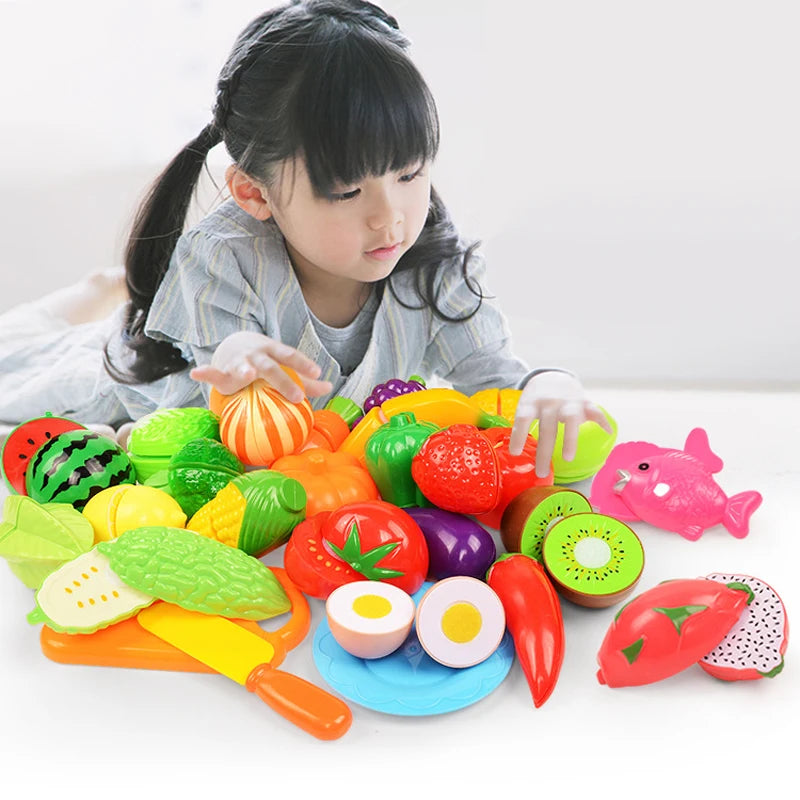 Conjunto de comidas, frutas e vegetais de brinquedo