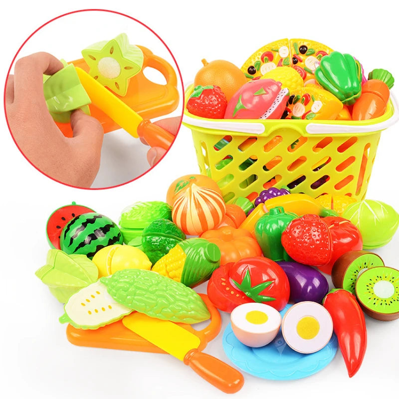 Conjunto de comidas, frutas e vegetais de brinquedo