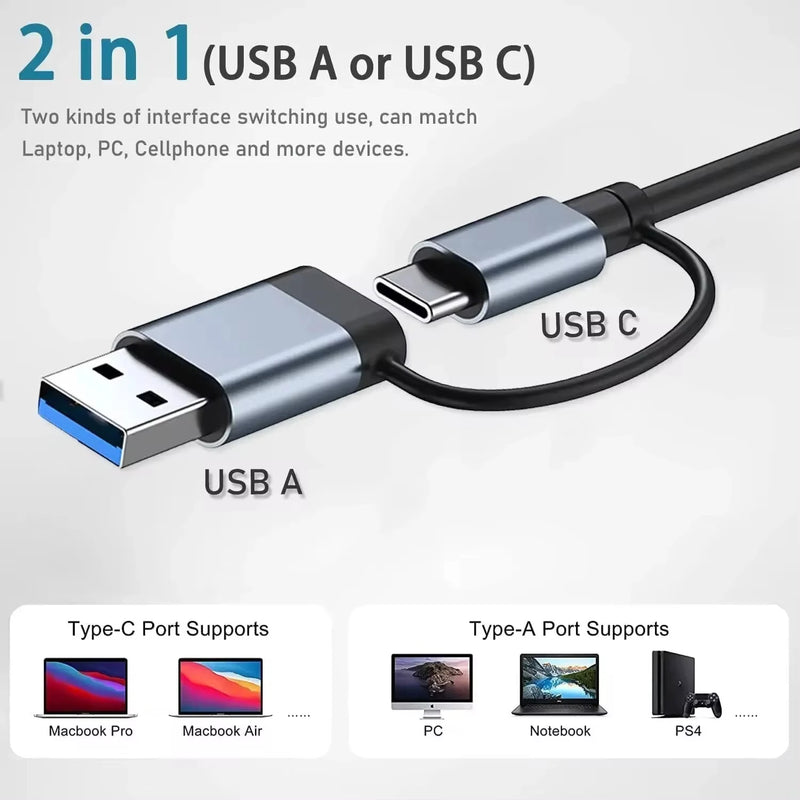 Hub USB multifuncional 8 em 2 com leitor de cartão divisor